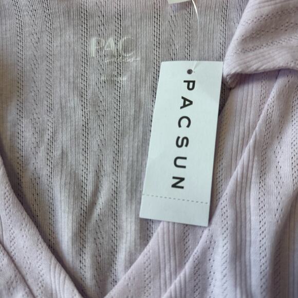 NEW Pacsun Lavender Purple Pointelle Knit Crop Polo Shirt Collar Top M Medium - Picture 3 of 7